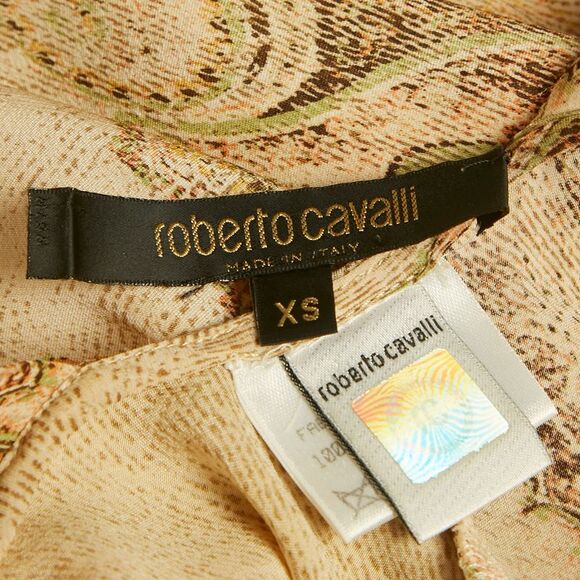 Roberto Cavalli Beige Paisley Print Silk Neck Tie Detail Dress Xs - Picture 4 of 5